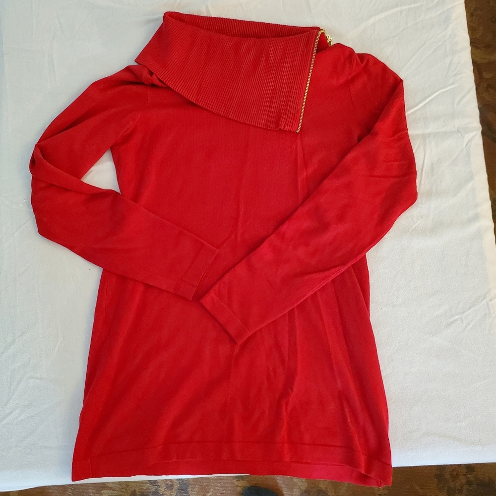 INC Red Ribbed Zipper Collar sweater Size Medium